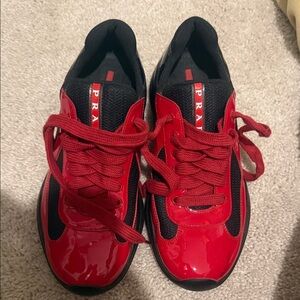 Prada Glossy Red and Black Sneakers